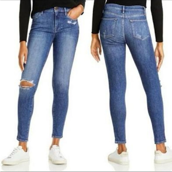 Frame Denim Le High Skinny Distressed Jeans in Saxon Wash Size 27 - Picture 2 of 13